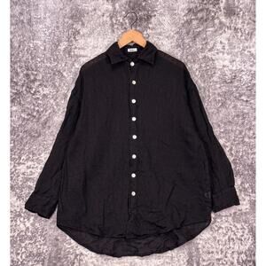 Vitamin A Playa Boyfriend Shirt Small Womens Black Linen Button Down